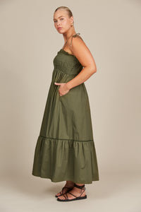 Remi Shirred Maxi Olive