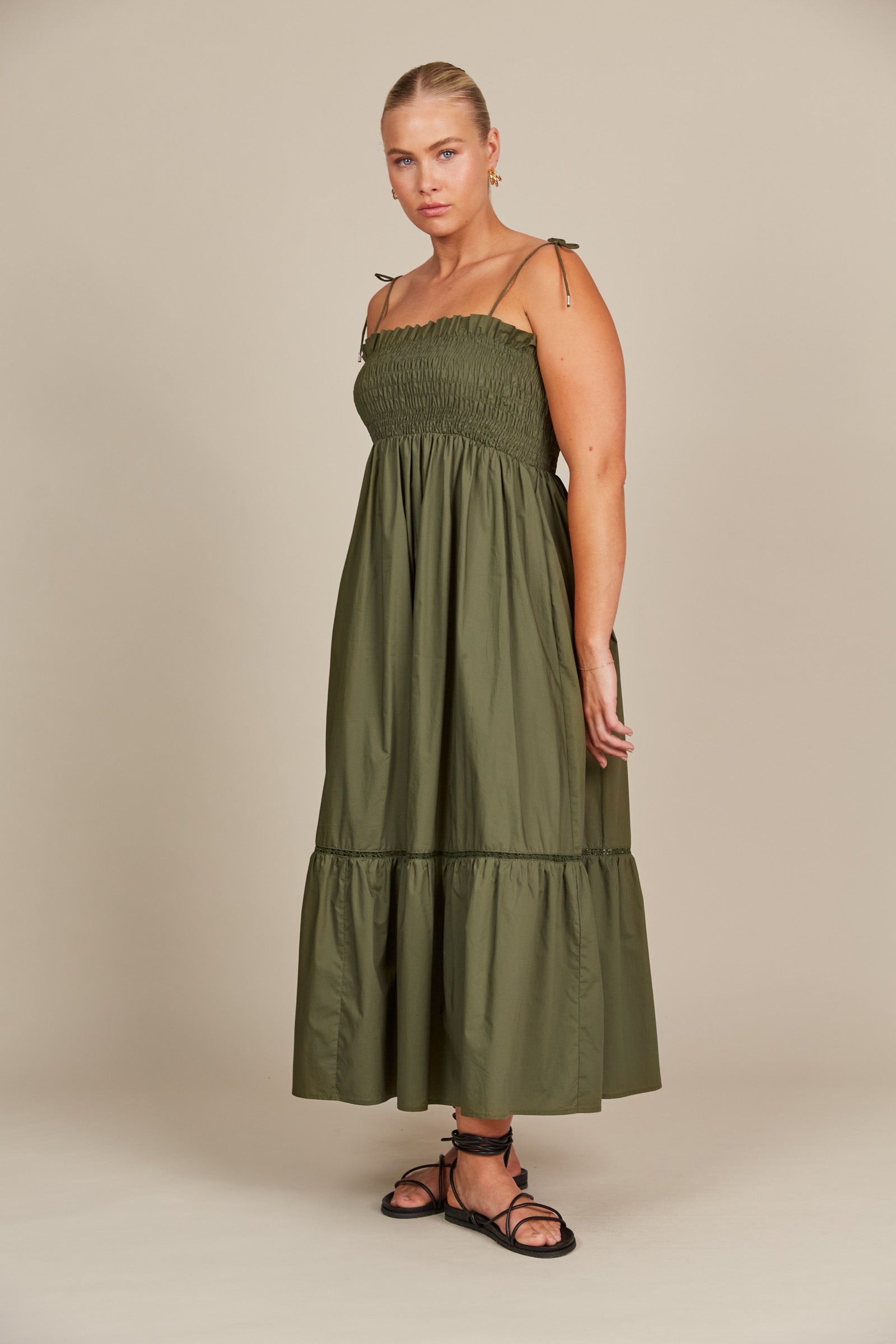 Remi Shirred Maxi Olive