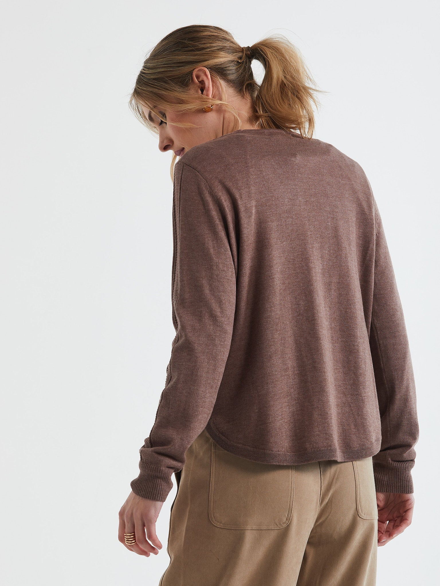 Rounded Bottom V-Neck Pullover Bark