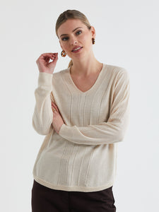 Rounded Bottom V-Neck Pullover Natural