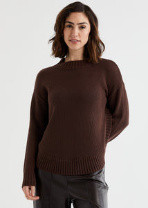 Cotton Mock Turtle Neck Chocolate