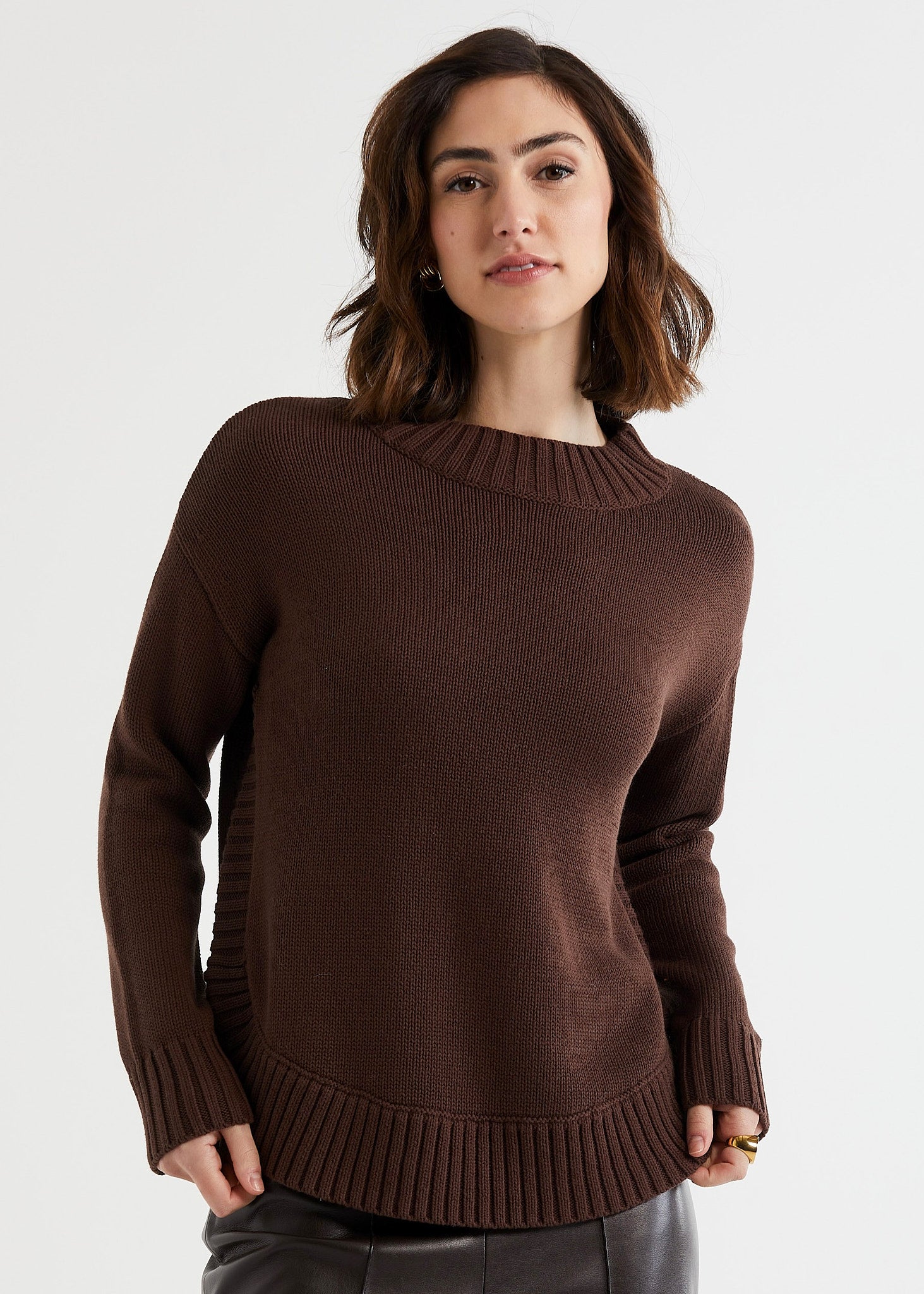 Cotton Mock Turtle Neck Chocolate