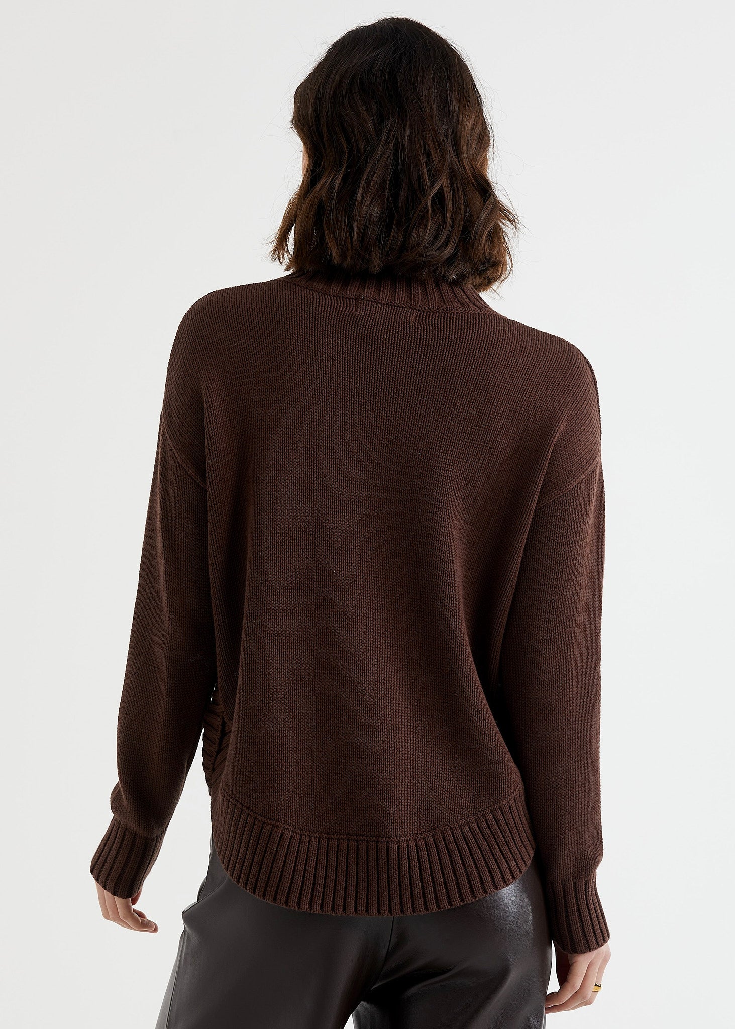 Cotton Mock Turtle Neck Chocolate