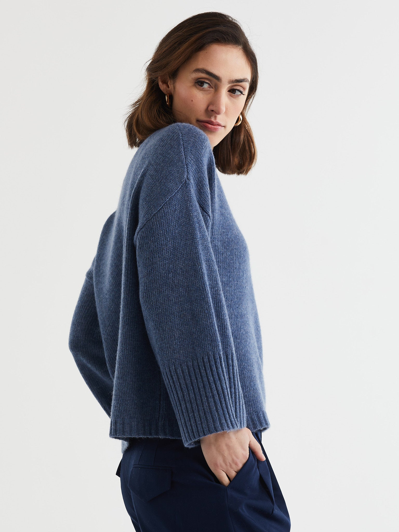 Wide Sleeve Crew Jumper Denim