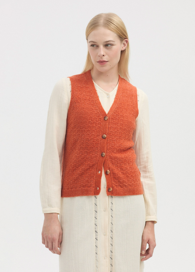 Openwork Cashmere Vest - Orange