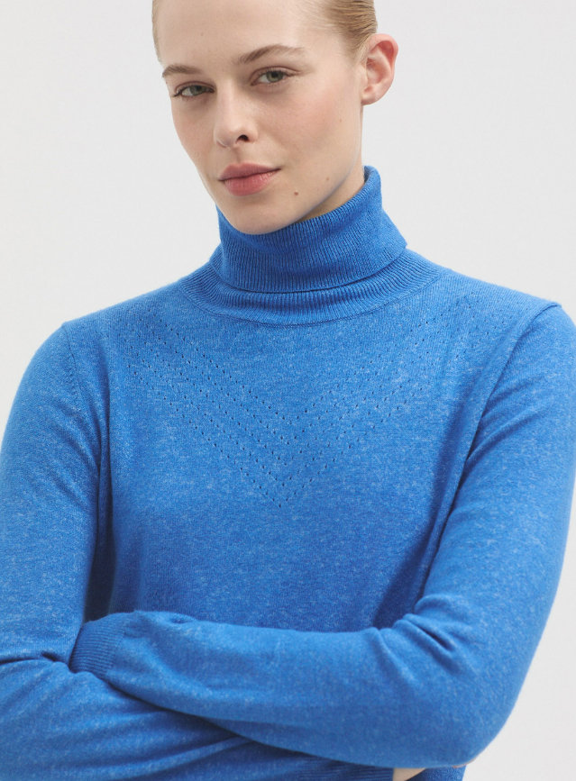 Openwork Rollneck Jumper Blue