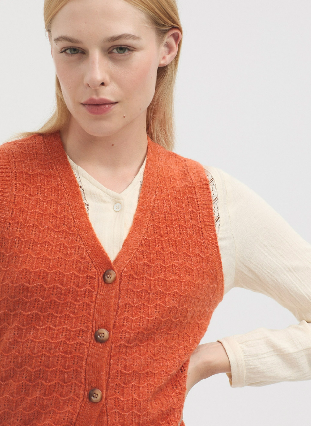 Openwork Cashmere Vest - Orange