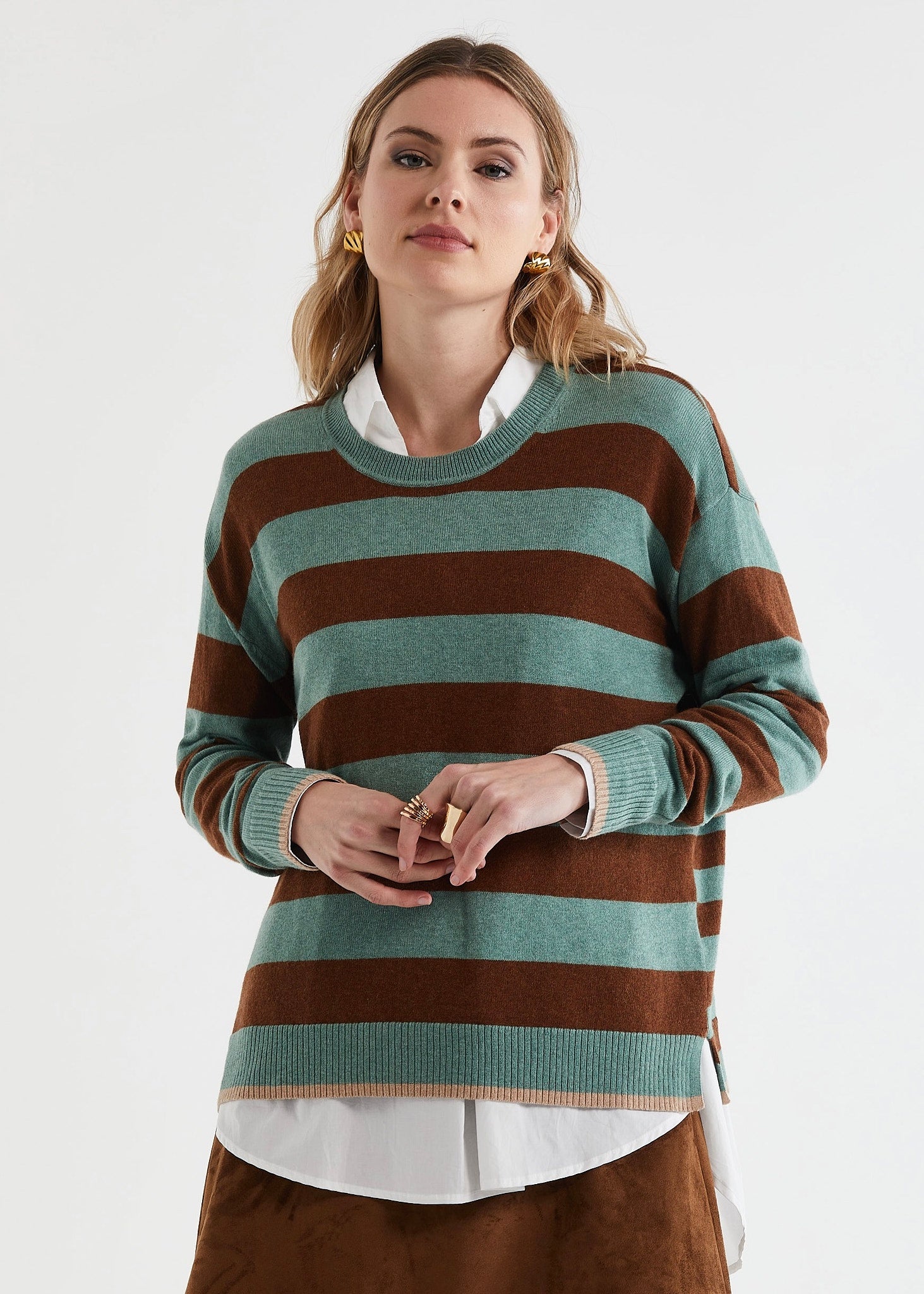 Block Stripe Crew Moss