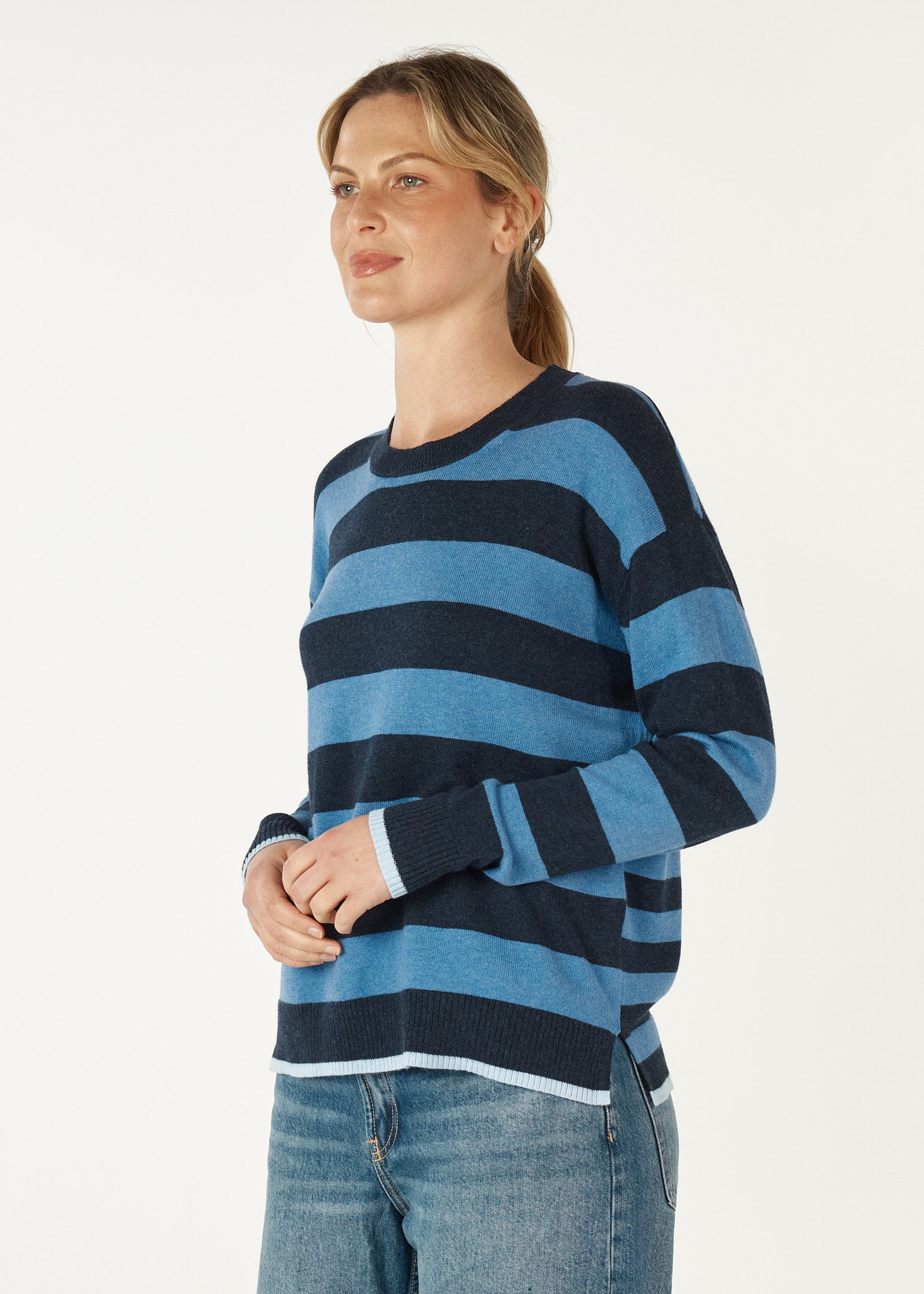 Block Stripe Crew Denim