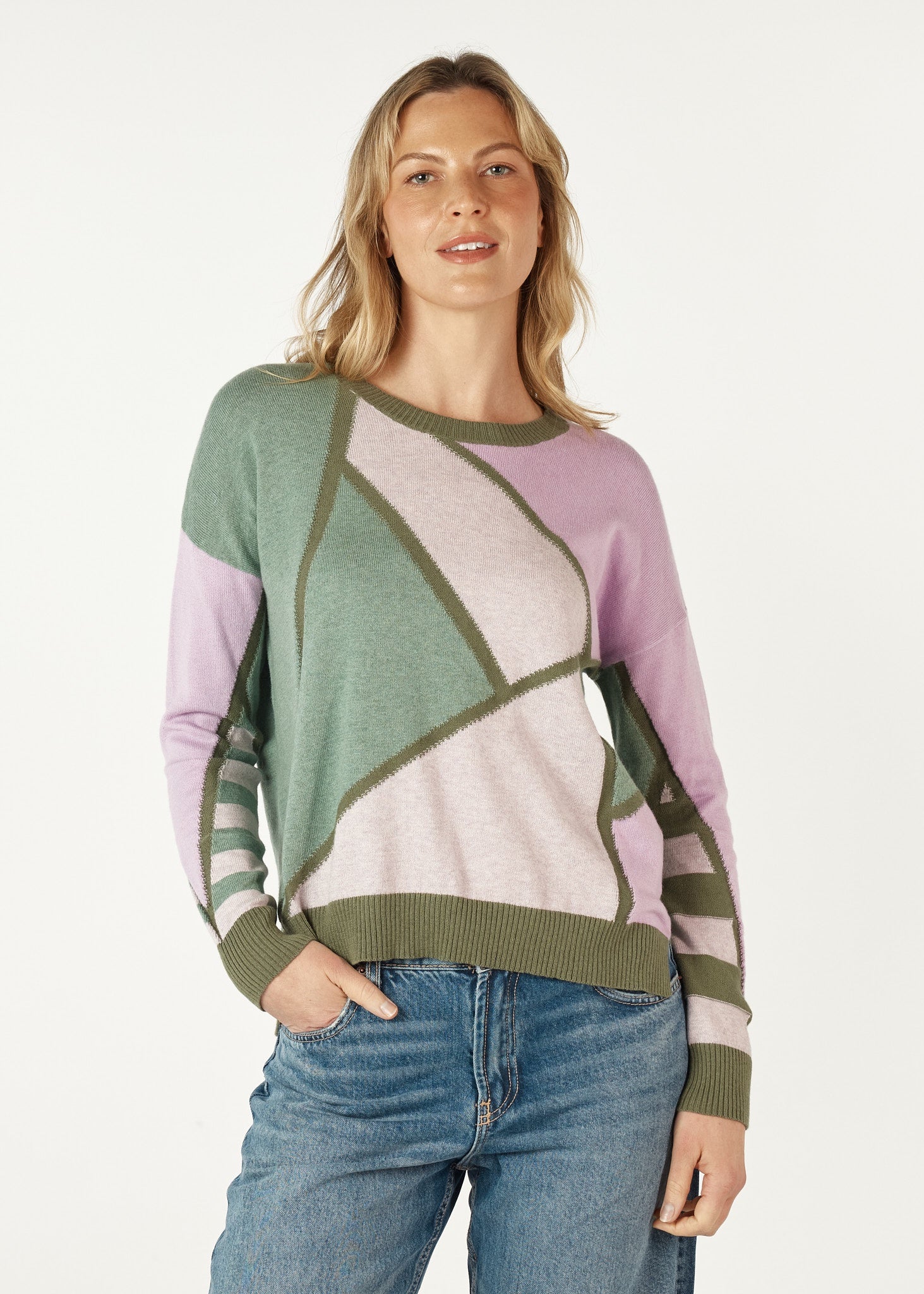 Mosaic Intarsia Jumper Khaki