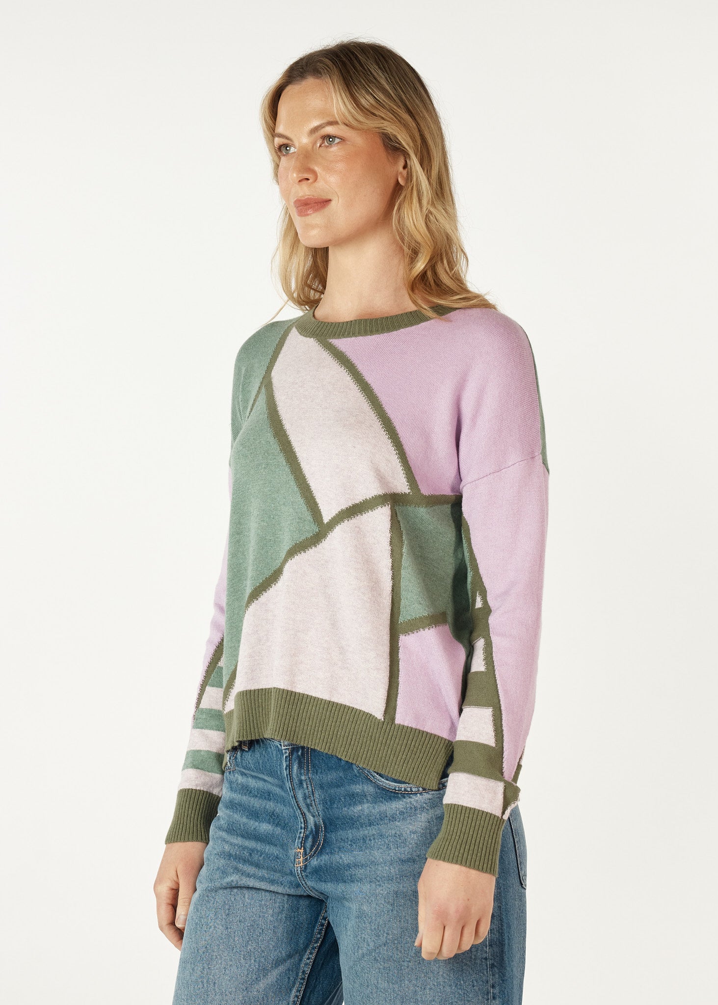 Mosaic Intarsia Jumper Khaki