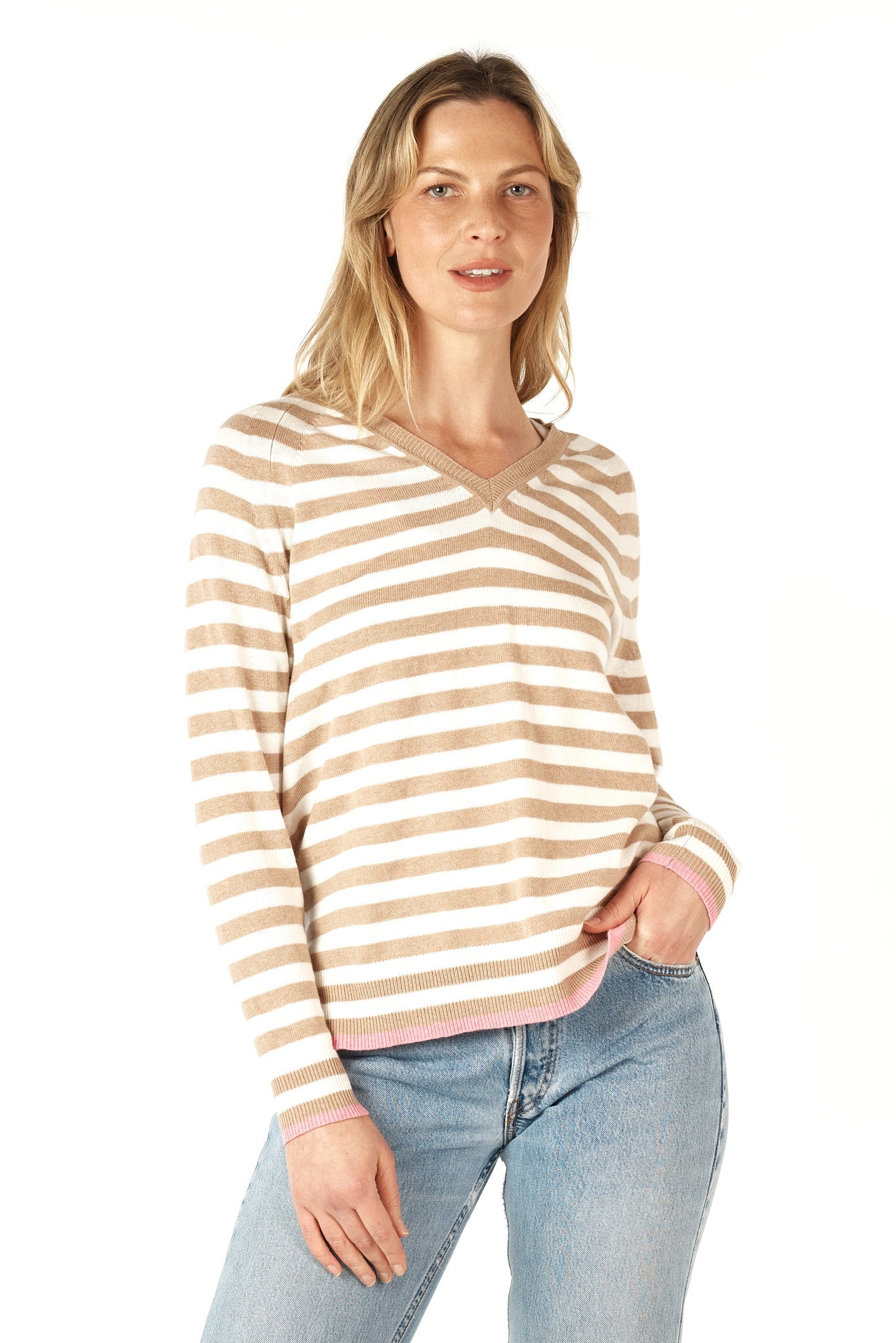 Essential Stripe V-Neck Oat