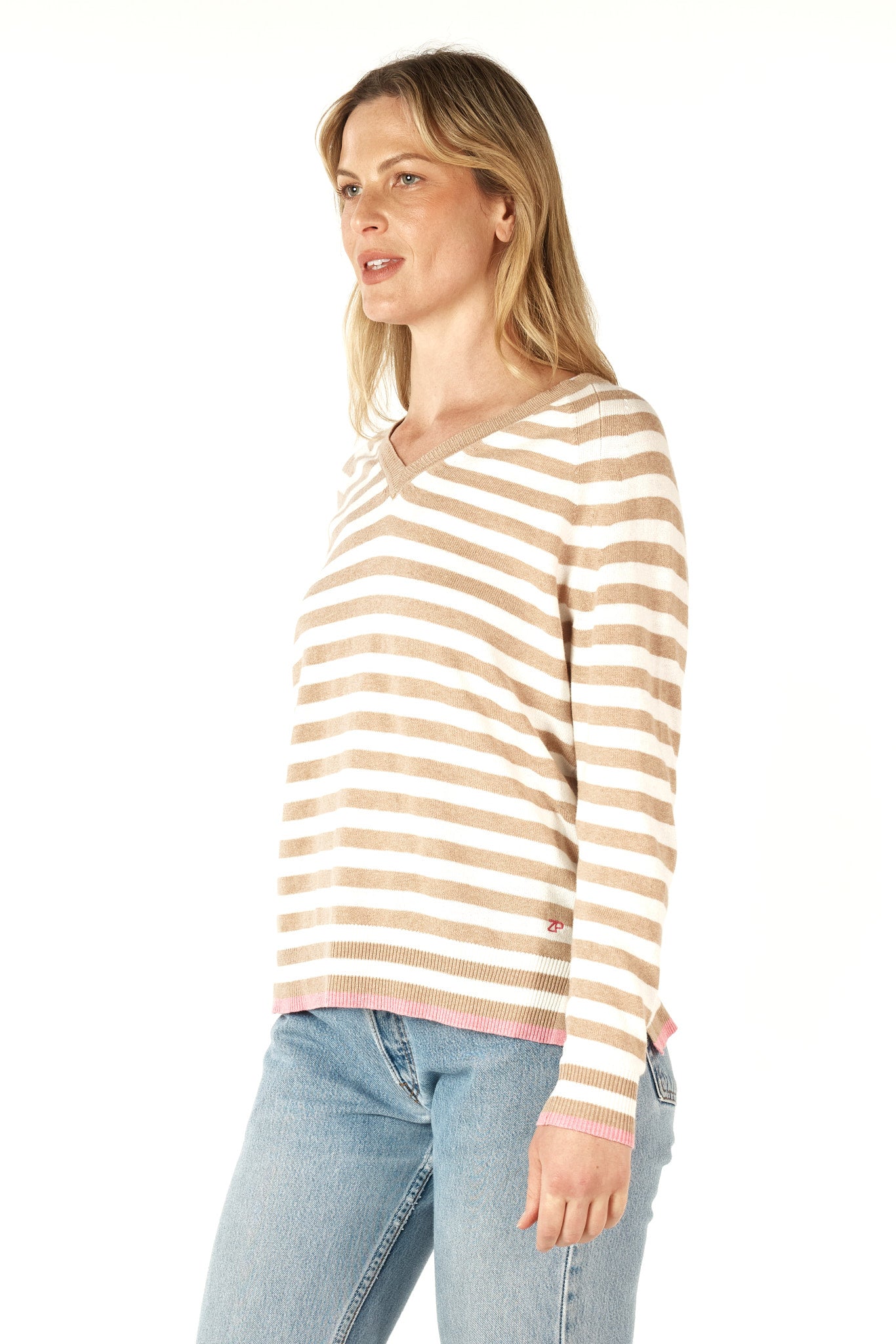 Essential Stripe V-Neck Oat