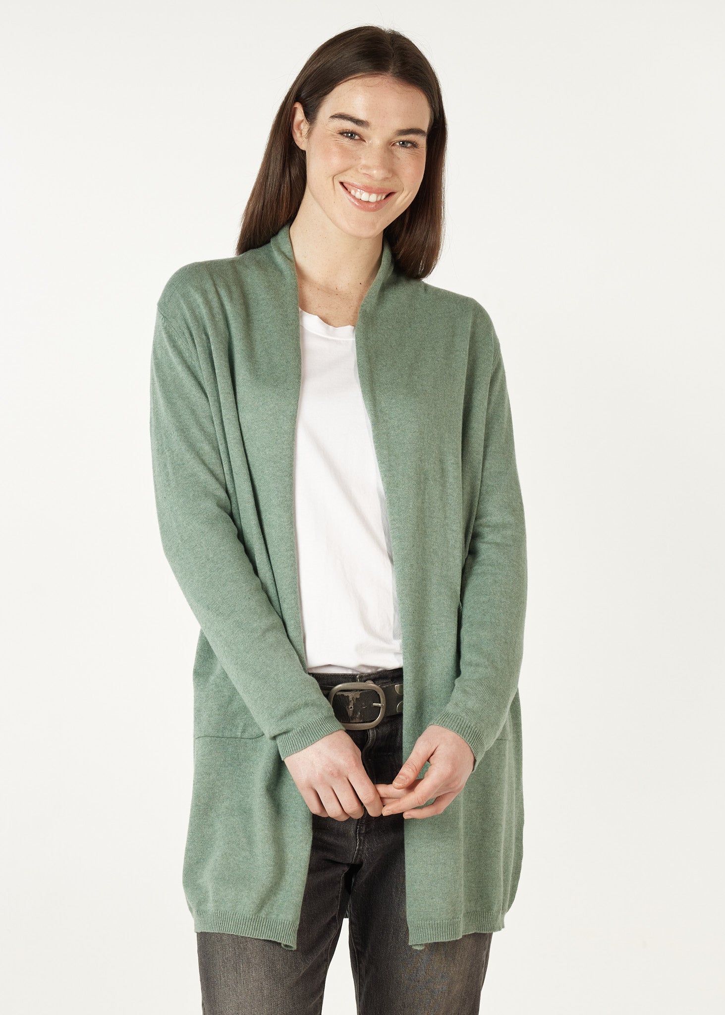 Essential Long Length Cardigan Moss