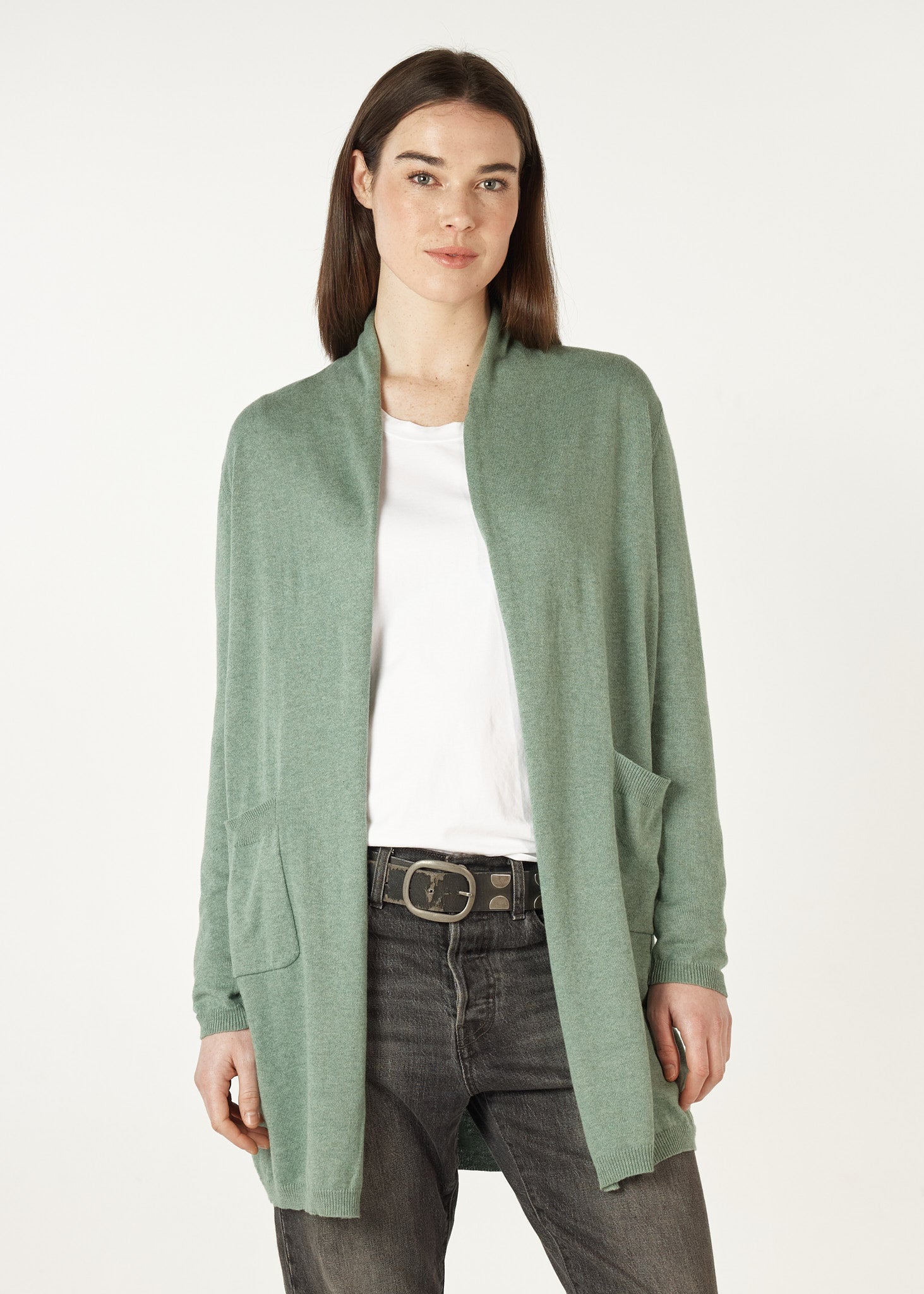 Essential Long Length Cardigan Moss