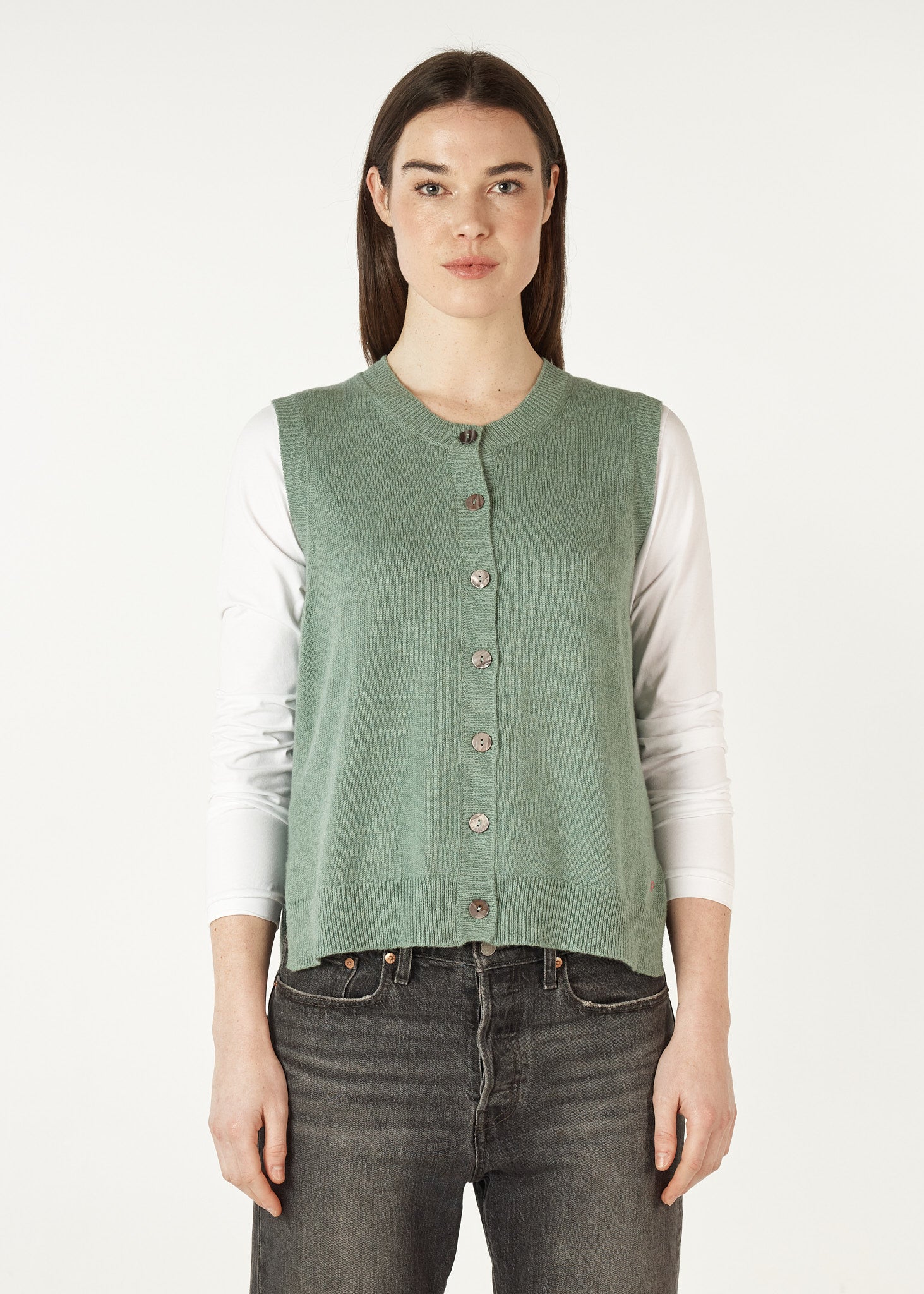 Essential Button Vest Moss