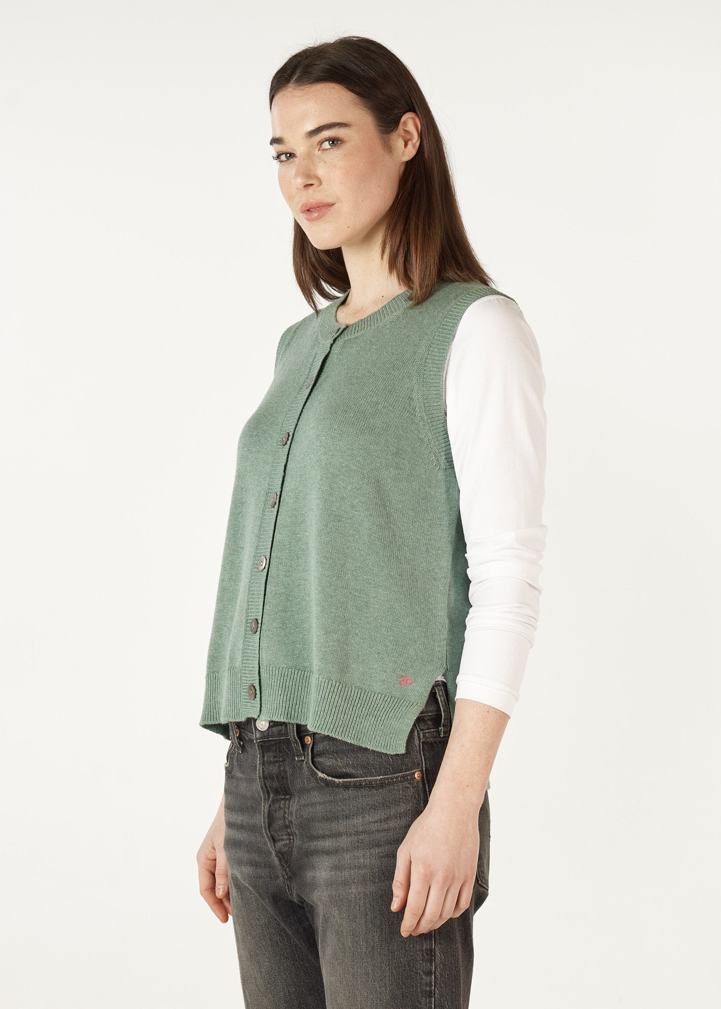 Essential Button Vest Moss