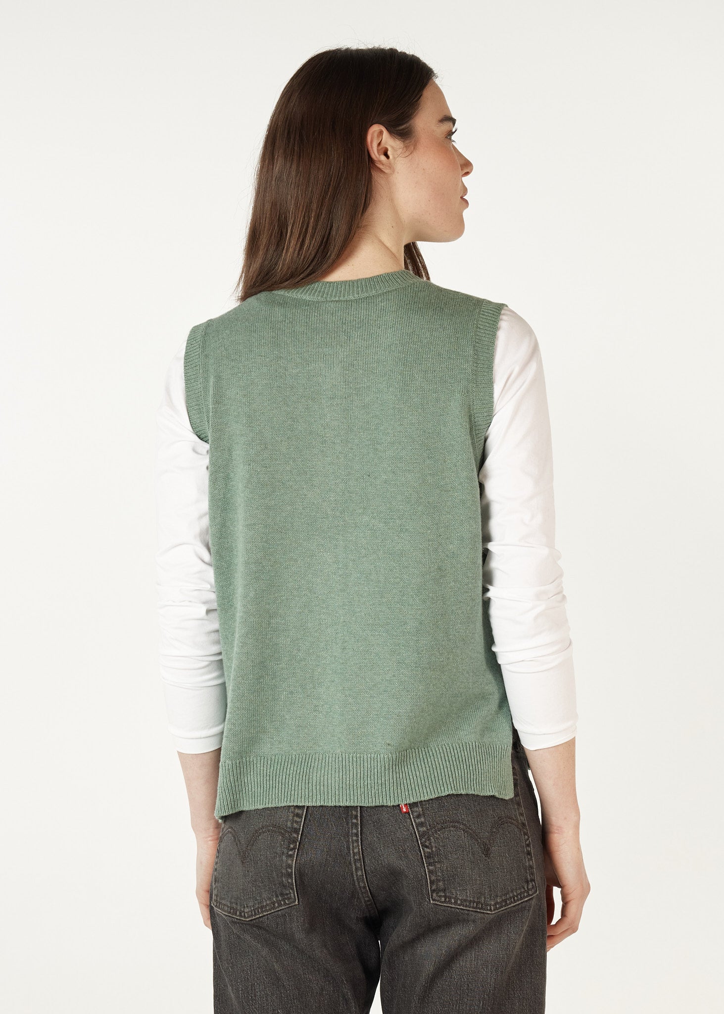 Essential Button Vest Moss