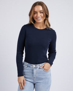 Scoop Long Sleeve Rib Tee -Navy