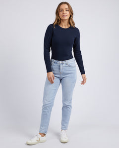 Scoop Long Sleeve Rib Tee -Navy