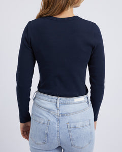 Scoop Long Sleeve Rib Tee -Navy