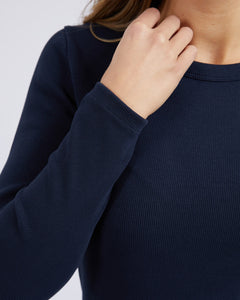 Scoop Long Sleeve Rib Tee -Navy