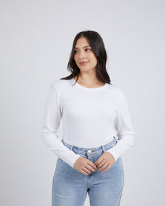 Scoop Long Sleeve Rib Tee - White