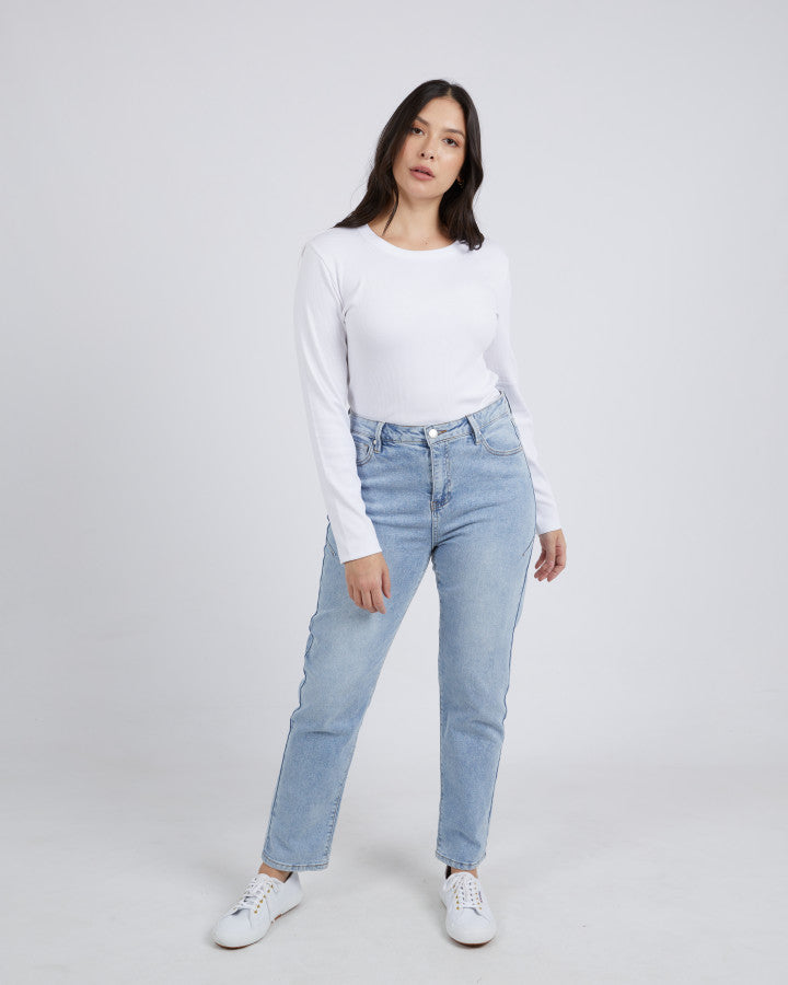 Scoop Long Sleeve Rib Tee - White