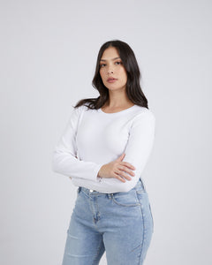 Scoop Long Sleeve Rib Tee - White